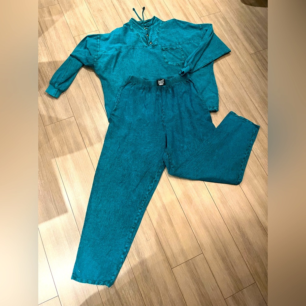 EZZE WEAR Unisex matching set teal green acid washed